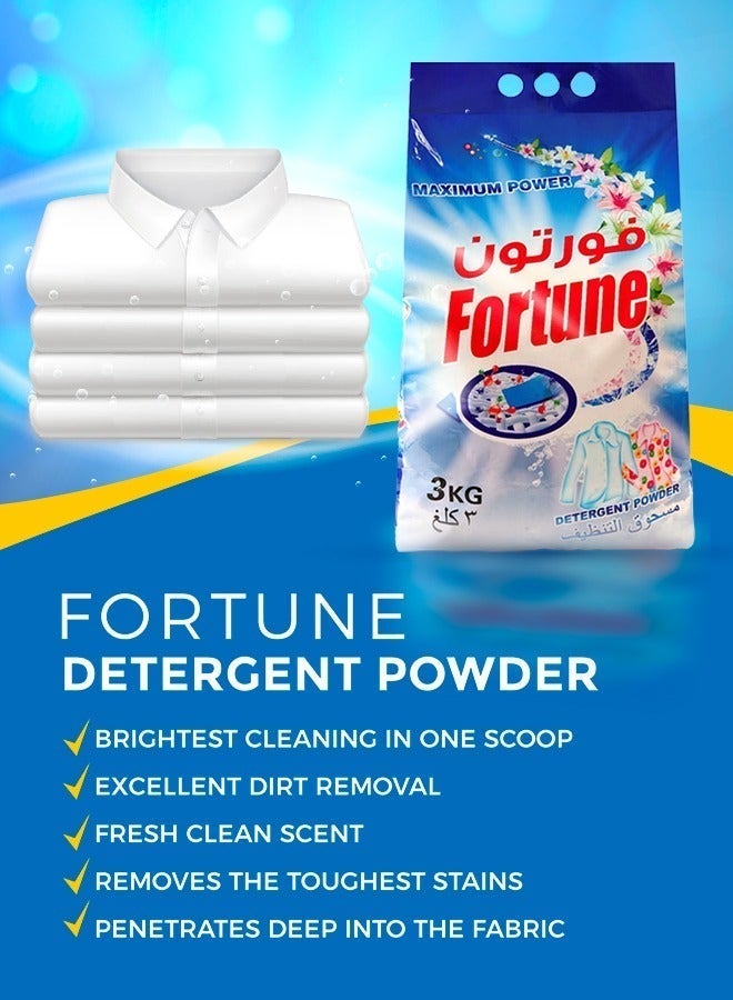 Fortune Detergent Powder 3Kg | Powerful Stain Remover for Clothes | Washing Powder for Machine Wash & Hand Wash | Brightens Colors, Protects Fabrics, Long Lasting Fresh Fragrance | Family Pack Laundry - Image 2